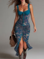 Selene | Vestido Midi Estampado Pintura