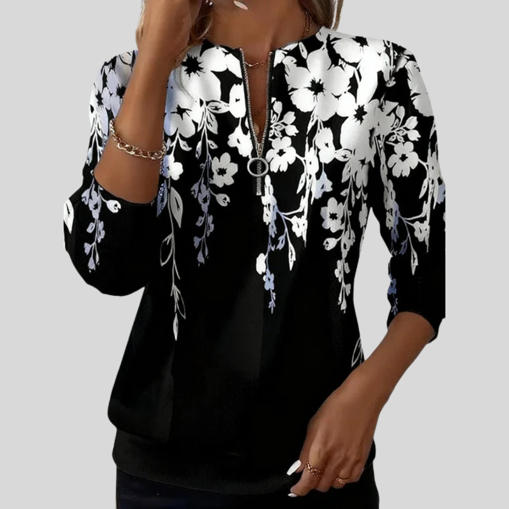 Benigna | Sudadera con Cierre y Estampado Floral