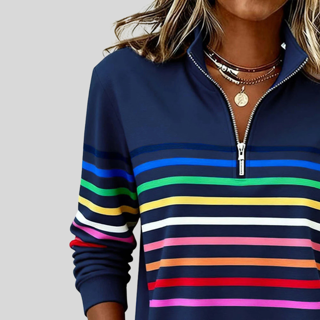 Ermelinda | Sudadera a Rayas con Cuarto de Cierre