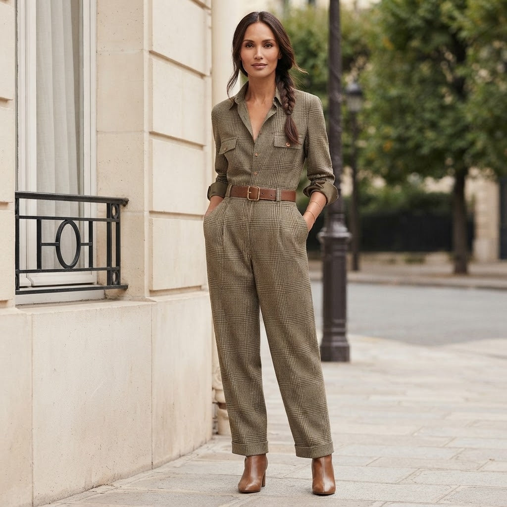 Anna | Conjunto de Camisa y Pantalón a Cuadros Monocromático