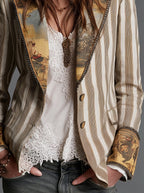 Lia | Blazer a Rayas con Cuello Estampado