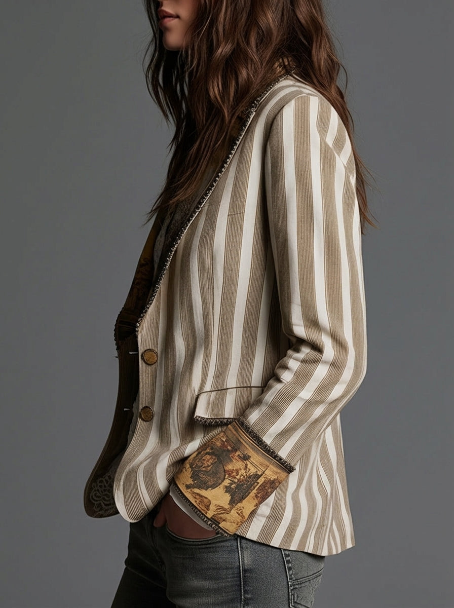 Lia | Blazer a Rayas con Cuello Estampado