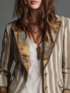 Lia | Blazer a Rayas con Cuello Estampado
