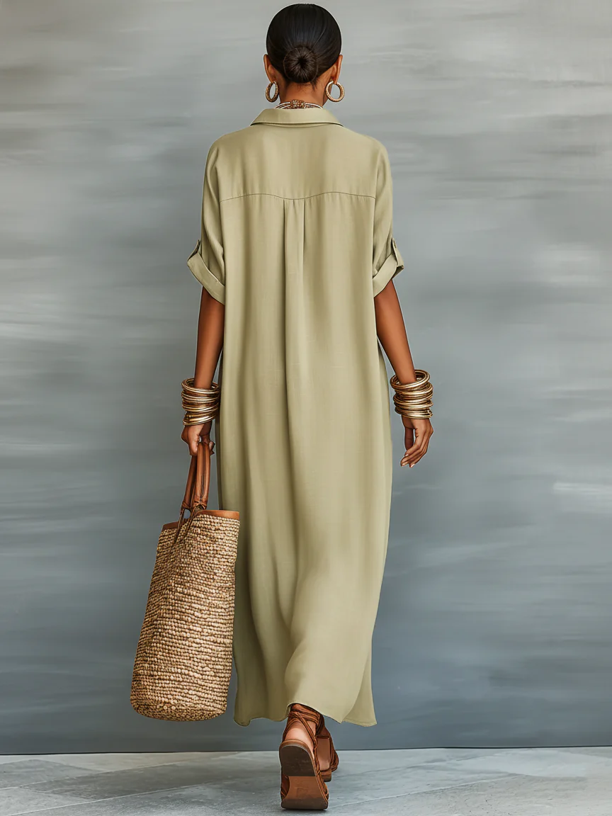 Manuela | Vestido Largo Verde Olivo Minimalista