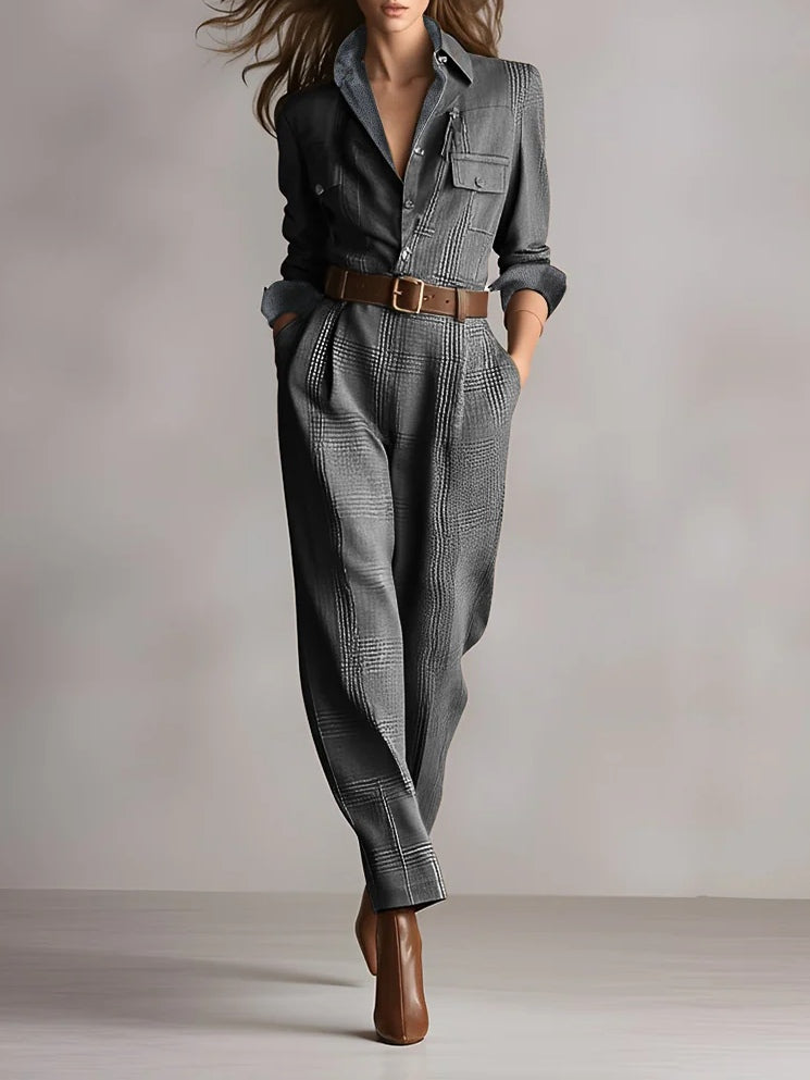 Anna | Conjunto de Camisa y Pantalón a Cuadros Monocromático