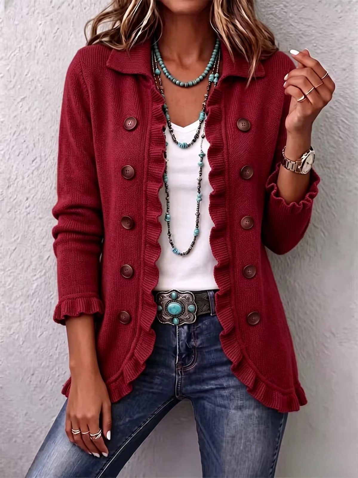 Annunziata | Saco de Punto Rojo Rubí con Olanes