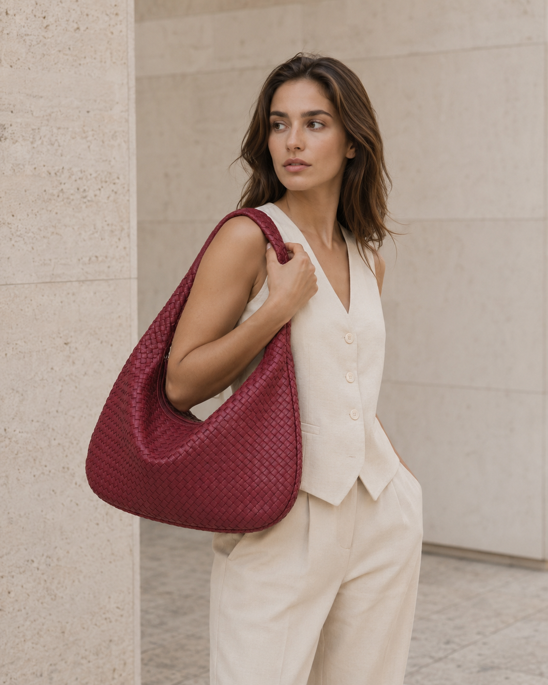 Bolsa de Hombro para Mujer Tejida Amplia