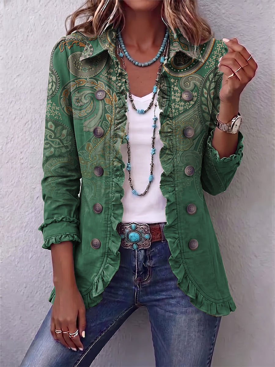 Addolorata | Saco Estampado Paisley Verde con Olanes