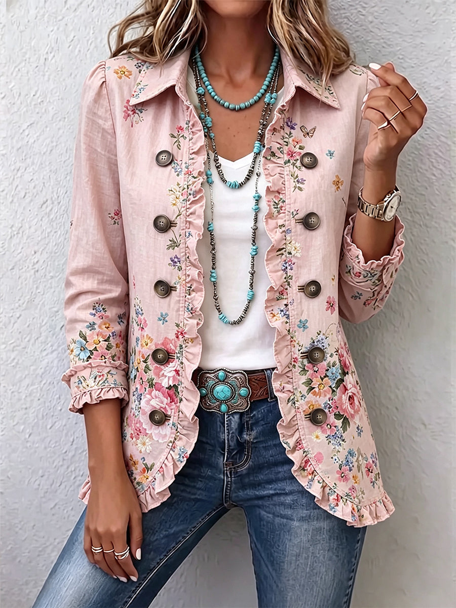 Maddalena | Saco Floral con Olanes y Botones