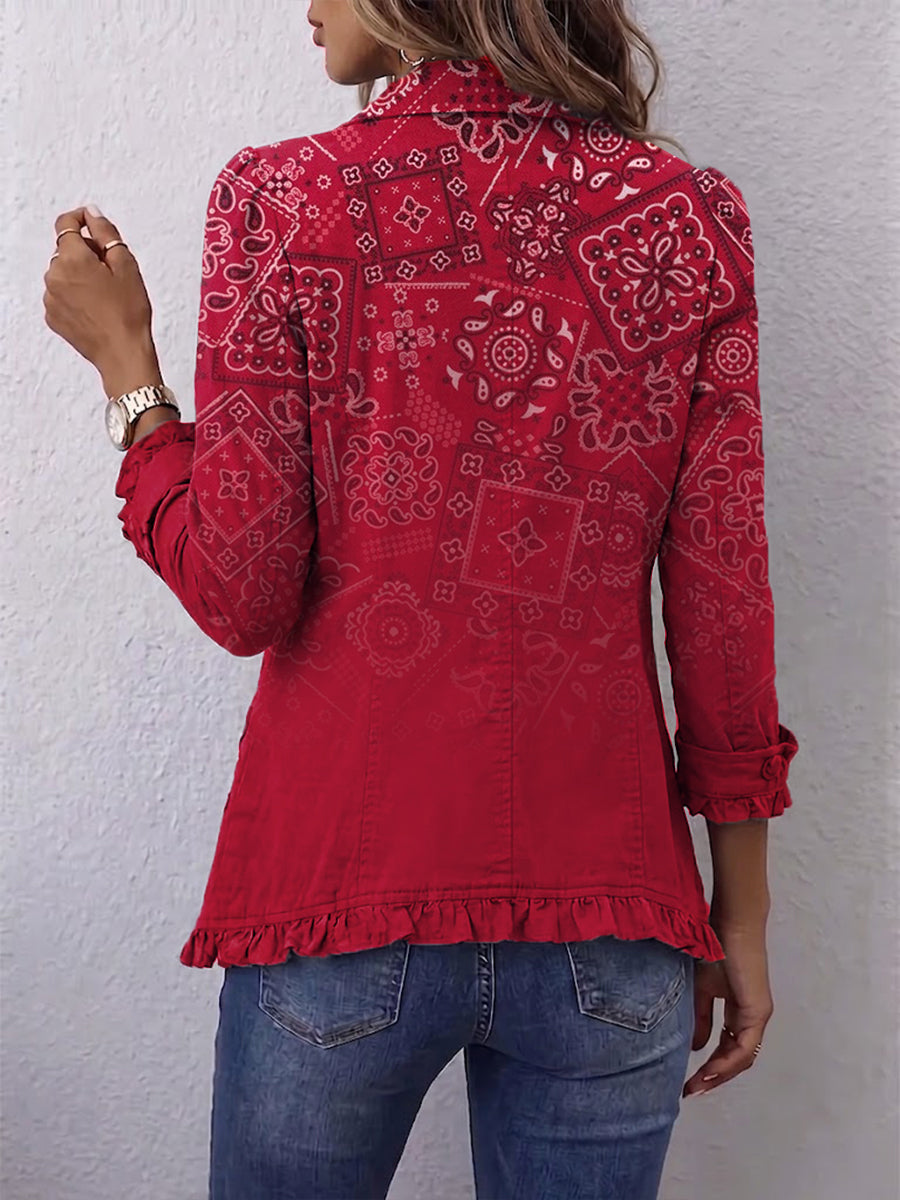 Santina | Saco Estampado Paisley Difuminado con Olanes