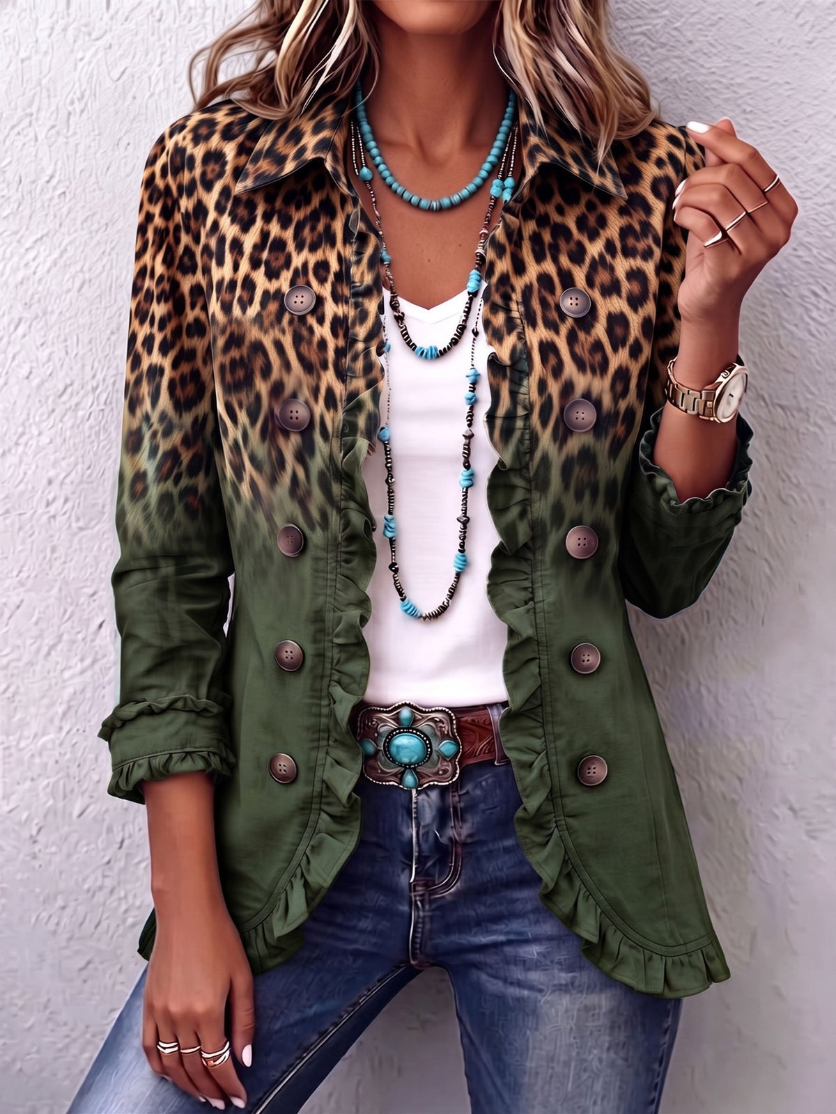 Giuseppina | Blazer de Leopardo Difuminado con Olanes