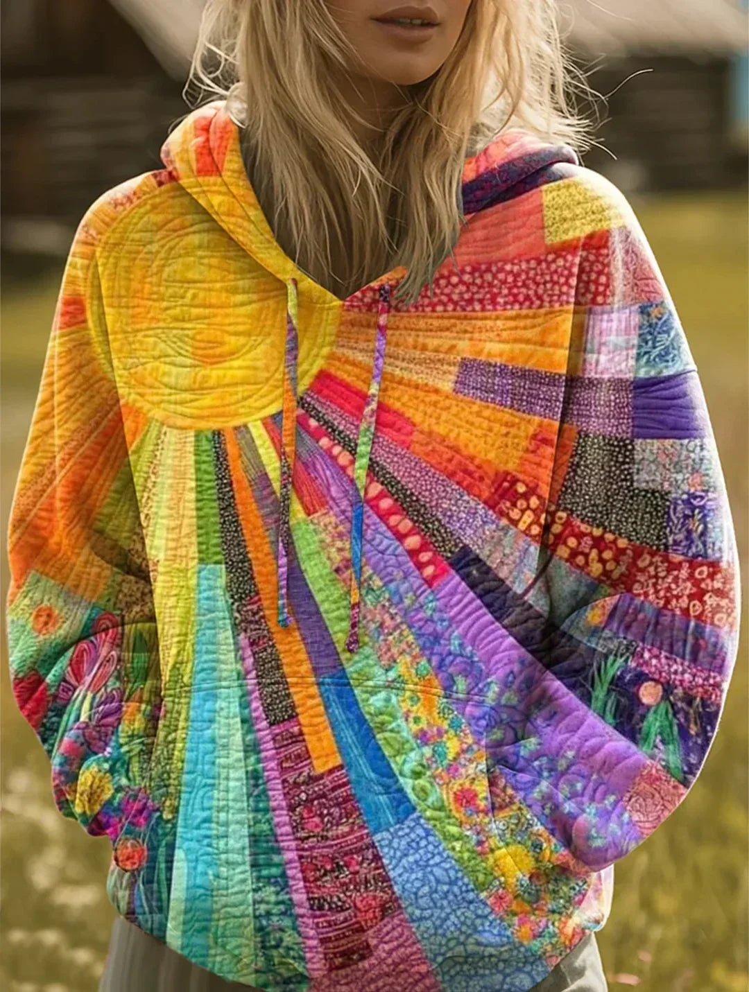 Aurora | Sudadera Patchwork Multicolor con Gorro