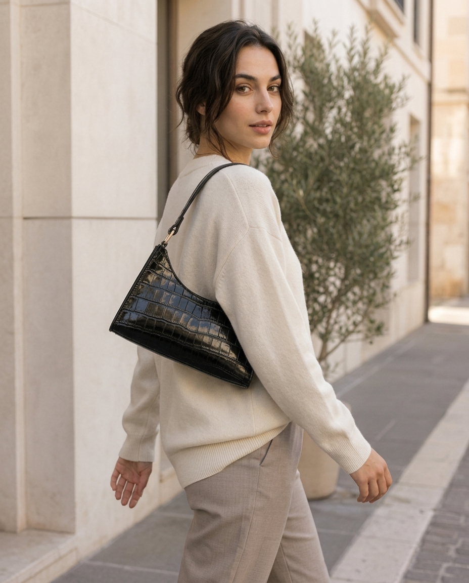 Bolsa de Hombro para Mujer Efecto Cocodrilo