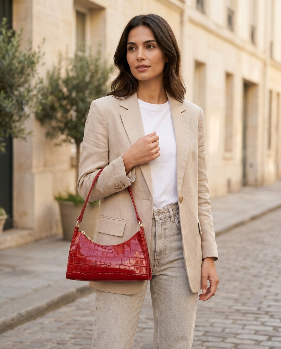 Bolsa de Hombro para Mujer Efecto Cocodrilo